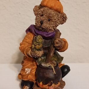 Vintage Autumn Bear Figurine with Cauldron